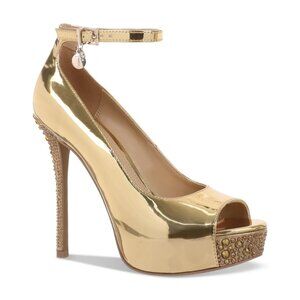 90$ Thalia Sodi Libbie Embellished Ankle-Strap Platform Dress Pumps Size 8 Gold